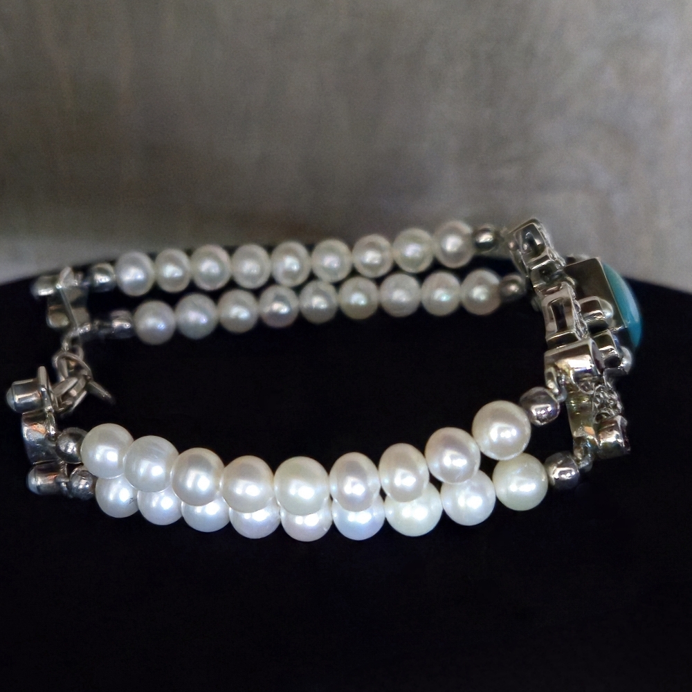 Nicky Butler 925 Sterling Silver Turquoise Pearl Garnet Topaz Designer Bracelet - Picture 7 of 16